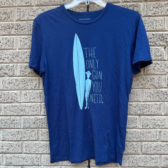 Outerknown "The Only Gun You Need" Blue Lightweight Tee NWT Medium - Picture 1 of 3